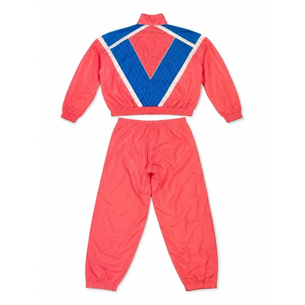 Vintage 90s Sunterra XL Nylon Tracksuit Pink Blue Windbreaker Jacket Pants Set